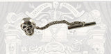 Antique Silver Skull Head with Wings  Inlaid in Hand Painted Bronze Enamel Tie Clip Gothic Victorian Tie Accent with Cufflink Set Option