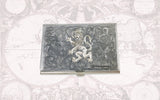 Rampant Lion Business Card Case Inlaid in Hand Painted Silver Swirl Design Medieval Lannister Inspired with Personalized and Color Options
