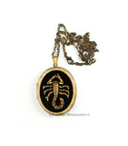 Scorpion Locket in Hand Painted Glossy Black with Silver Splash Enamel Scorpion Zodiac Inspired Necklace with Color and Personalized Option