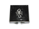 Scorpion Pill Box in Hand Painted Glossy Black Enamel with Silver Spalsh Art Deco Zodiac Design with Personalized Options Available