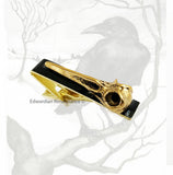 Antique Gold Raven Bird Skull Tie Clip Inlaid In Hand Painted Enamel Crow Dark Victorian Tie Accent Vintage Style with Color Options