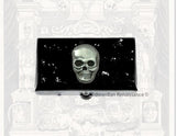 Skull Head Pill Box Inlaid in Hand Painted Black Onyx Enamel Gothic Victorian Design with Custom Colors and Personalized Options