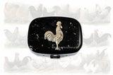Silver Rooster Oval Pill Box Inlaid in Hand Painted Enamel Neo Victorian Country Design Personalized and Color Options Available