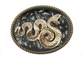 Antique Silver Snake Belt Buckle Inlaid in Hand Painted Silver Enamel Neo Victorian Serpent Design with Color Options