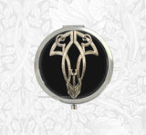 Art Nouveau Pill Case in Hand Painted Glossy Black Enamel with Large Compartment and Mirror Gatsby Inspired Personalized and Custom Color