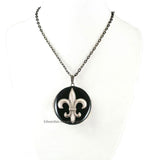 Fleur de Lis Locket in Gossy Black Enamel Geometric Design Necklace with Personalized and Color Options Available
