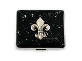 Fleur de Lis Weekly Pill Box in Glossy Black Enamel Geometric Design Personalized and Color Options Available