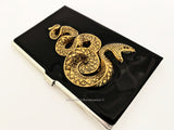 Snake Card Case Inlaid in Hand Painted Glossy Black Enamel Gothic Victorian Serpent Inspired with Personalized and Color Options