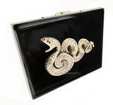 Serpent Cigarette Case Inlaid in Hand Painted Navy Blue Enamel Art Deco Snake Design with Personalize and Color Options Available