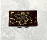 Octopus 7 Day Pill Box Inlaid in Hand Painted in Black Enamel with Gold Splash Nautical Weekly Pill Case with Personalized and Color Options