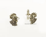 Rooster Head Cufflinks Antique Silver French Country Inspired with Tie Clip or Tie Pin Set Option