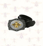Bee Belt Buckle Inlaid in Hand Painted Glossy Black Enamel Gothic Victorian Insect Design Ornate Buckle with Color Options