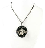 Queen Bee Locket in Gossy Black Enamel Neo VIctorian Design Necklace with Personalized and Color Options Available