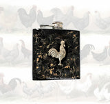 Rooster Flask in Hand Painted Black Enamel with Gold Swirl Design French Country Inspired Flask Custom Colors and Personalized Options