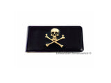 Antique Gold Skull and Crossbones Money Clip Inlaid in Metallic Bronze Enamel Gothic Victorian Inspired with Personalized and Color Options