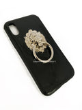 Lion Door Knocker Design Iphone or Galaxy Case Inlaid in Glossy Black Ink Swirl Enamel Medieval Inspired Phone Cover with Color Options