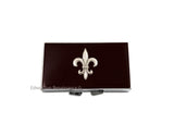 Fleur de Lis 7 Day Pill Box Inlaid in Hand Painted in Glossy Black Enamel Art Deco Weekly Pill Case with Personalized and Color Options