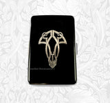 Art Nouveau Cigarette Case in Hand Painted Glossy Black Enamel Gatsby Inpired with Personalized and Color Options