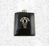 Art Nouveau Flask in Hand Painted Black Enamel Neo Victorian Inspired Flask with Personalized and Color Options