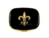 Silver Fleur de Lis Pill Case Inlaid in Hand Painted Glossy Black Enamel Art Nouveau Inspired with Custom Colors and Personalized Options