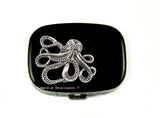 Octopus Pill Case Inlaid in Hand Painted Glossy Black Enamel Nautical Kraken Inspired Personalized and Color Options Available