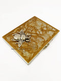 Queen Bee Cigarette Case Inlaid in Hand Painted Metallic Gold Swirl Enamel Neo Victorian Insect with Personalized and Color Options