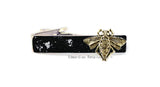 Antique Silver Bee Tie Clip in Hand painted Black Enamel with Silver Splash Tie Bar Accent Neo Victorian Insect Custom Colors Available