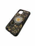 Moon and Sunburst Iphone or Galaxy Case Inlaid in Glossy Black Enamel with Gold Swirl art Nouveau Phone Cover with Color Options Available