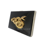 Serpent Cigarette Case Inlaid in Hand Painted Black Ink Swirl Enamel Art Deco Snake Design with Personalize and Color Options Available