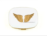 Golden Wings Pill Box Inlaid in Hand Painted White Enamel Vintage Style Neoclassic Inspired Personalize and Color Options Available