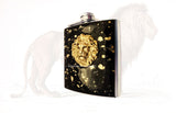 Antique Gold Lion Head Flask in Hand Painted Black Enamel with Gold Splash Design Neo Victorian Leo Custom Colors and Personalized Options