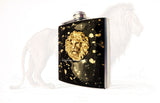 Antique Gold Lion Head Flask in Hand Painted Black Enamel with Gold Splash Design Neo Victorian Leo Custom Colors and Personalized Options