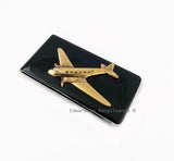 Airplane Money Clip Inlaid in Hand Painted Black Enamel Jumbo Jet Art Deco Inspired Personalize and Custom Color Options