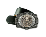 Lion Head Belt Buckle Inlaid in Hand Painted Metallic Silver with Silver Splash Vintage Style Leo with Assorted Color Options