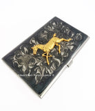 Morgan Horse Card Case Inlaid in Hand Painted Gray Swirl Enamel Polo Style Personalize and Assorted Color Options
