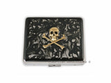 Skull and Crossbones Weekly Pill Box in Hand Painted Black Ink Swirl Enamel Gothic Design with Personalized and Color Options Available
