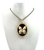 Butterfly Locket Inlaid in Hand Painted Black Glossy Enamel Neo Victorian Pill Box Necklace with Personalized and Color Options Available