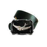 Swooping Swallow Belt Buckle in Black Enamel with Silver Splash  Art Nouveau Bird Embellished Custom Colors Available