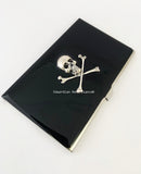 Skull and Crossbones Business Card Holder Inlaid in Hand Painted Enamel Victorian Goth Inspired with Personalized and Color Options