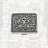 Skull and Crossbones Weekly Pill Box with Compartments Inlaid in Hand Painted Gray Swirl Enamel Personalize and Color Options