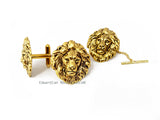Lions Head Tie Pin and Cuff Links Set Antique Gold NeoClassic Zodiac Leo Vintage Inspired Mens Accesorries with Tie Clip Option
