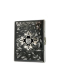 Cross Design with Tiger Cigarette Case Inlaid in Hand Painted Black Enamel Gothic Victorian Personalize and Other  Color Options Available