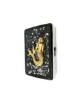 Antique Gold Mermaid Cigarette Case Inlaid in Hand Painted Glossy Enamel Silver Swirl Nautical Victorian with Personalized Options