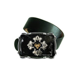Cross with Vampire Bat Belt Buckle in Black with Silver Splash Enamel Gothic Victorian Inspired with Custom Colors Available