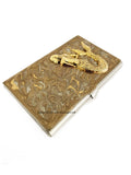 Mermaid Business Card Case Neo Victorian Inspired Inlaid in Hand Painted Gold Swirl Enamel Personalize Engraving and Color Option