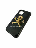Skull and Crossbone Iphone or Galaxy Phone Case Hand Painted Glossy Black Enamel Gothic Victorian Design with Color Options