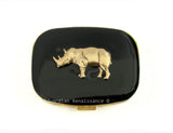 Rhino Pill Case in Hand Painted Glossy Metallic Silver Enamel Vintage Style Safari Inspired Personalize and Color Options