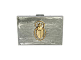 Scarab Credit Card Wallet with Card Organizer Inlaid in Hand Painted Metallic Silver RFID Blocker Case Personalize and Color Options