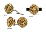 Neoclassic Lion Head Cufflinks plated in Antique Sterling Silver Vintage Inspired Leonwith Tie Pin and Tie Clip Set Options