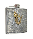 Mermaid Hip Flask Inlaid in Hand Painted Glossy Black with SIlver Splash Nautical Inspired Personalize Engravinng and Color Option